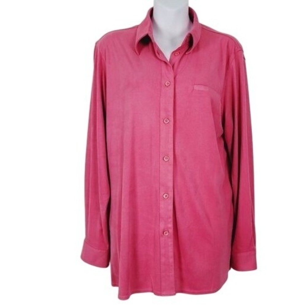 Jessica Holbrook Butter Suede Vibrant Pink Button Up Shirt Woman's Size‎ medium